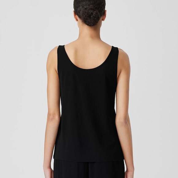 Eileen Fisher Stretch Silk Jersey Scoop Neck Casual Stretchy Black Tank Top - Picture 2 of 4